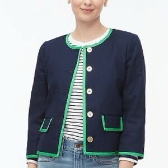 J.Crew Navy Blazer & Skirt Ser Sz 8 Green Trim with Gold Buttons - Picture 9 of 9